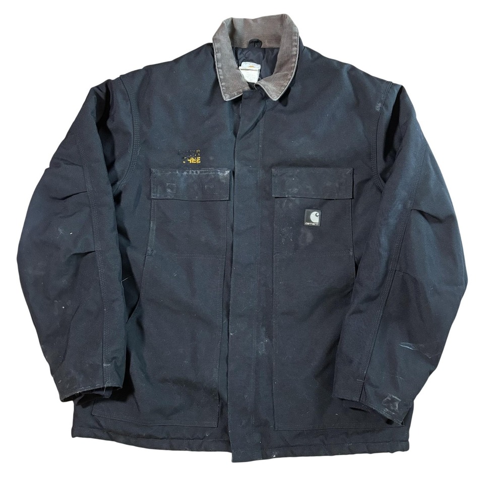 Carhartt Jacket Mens XL Black Canvas Quilted Full Zip Workwear Chore Collar